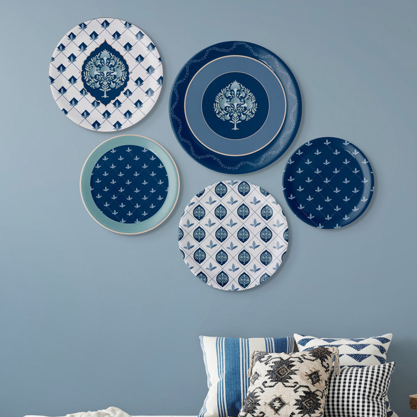 Elegant Blue and White Plate Blue Pottery Inspired collage Wall Plates Set of 5