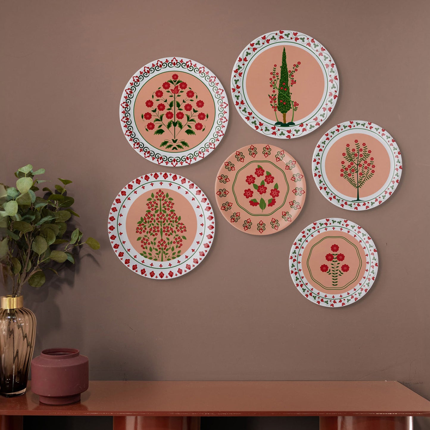 Mughal Garden-Inspired Tropical Elegance collage Wall Plates Set of 6