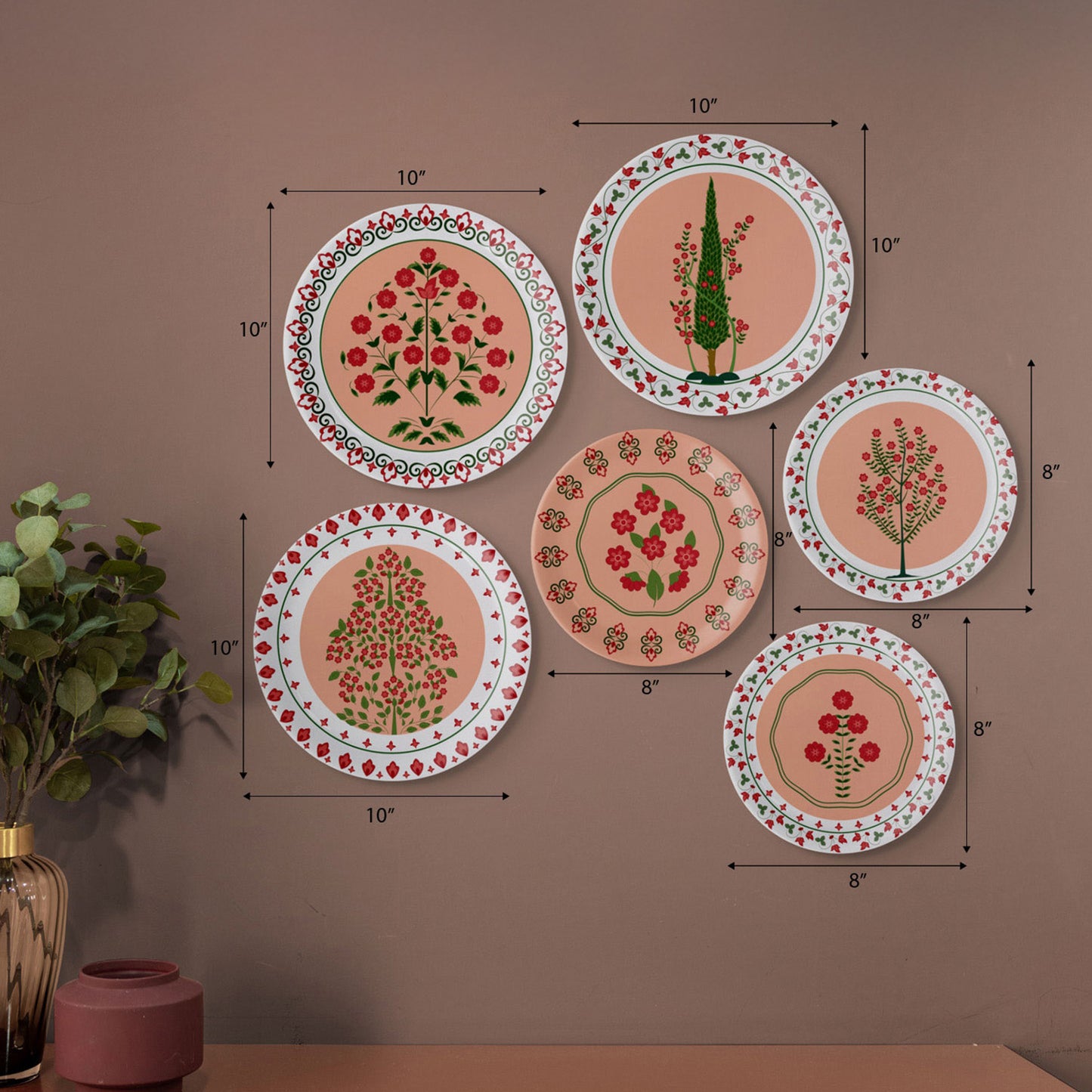 Mughal Garden-Inspired Tropical Elegance collage Wall Plates Set of 6