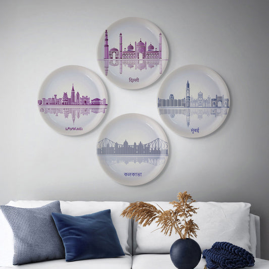 Urban Dreamscapes: Cityscape collage Artistry porcelain Wall Plates Set of 4