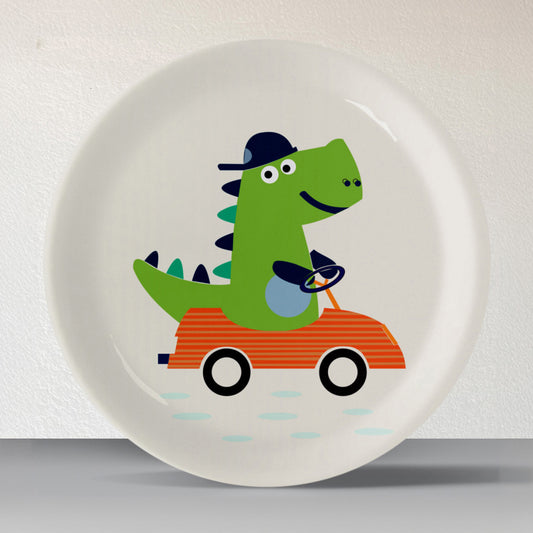 Playful Art for Kids' Rooms Dino car porcelain plate