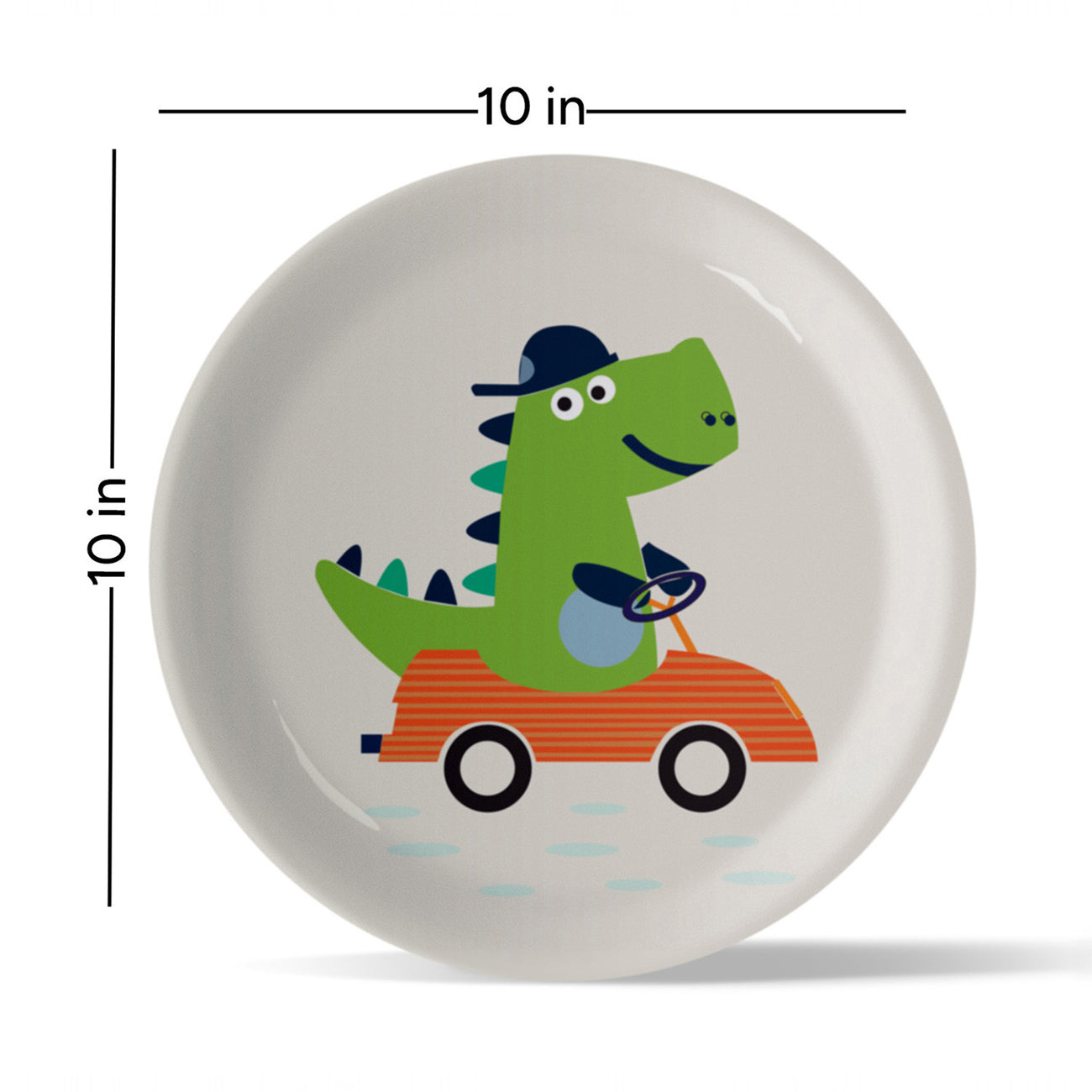 Playful Art for Kids' Rooms Dino car porcelain plate