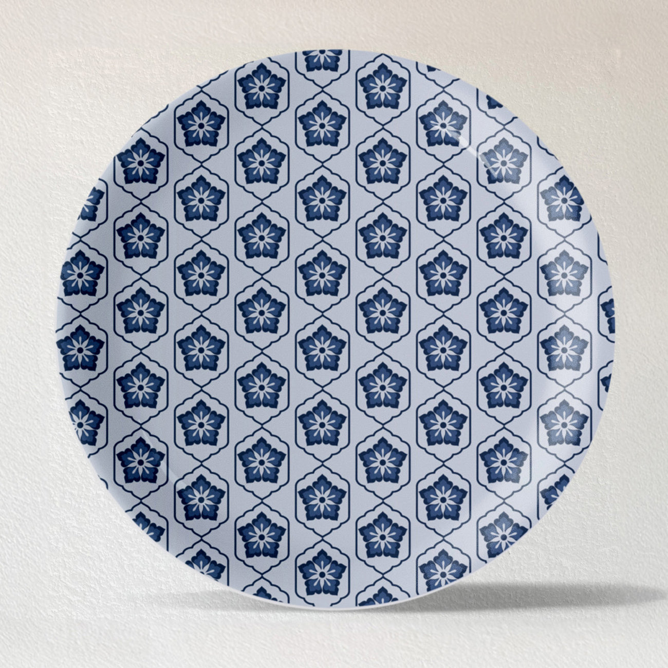 Abstract Geometry in Everyday Art Blue Pottery Inspired jaali symmetry floral plate