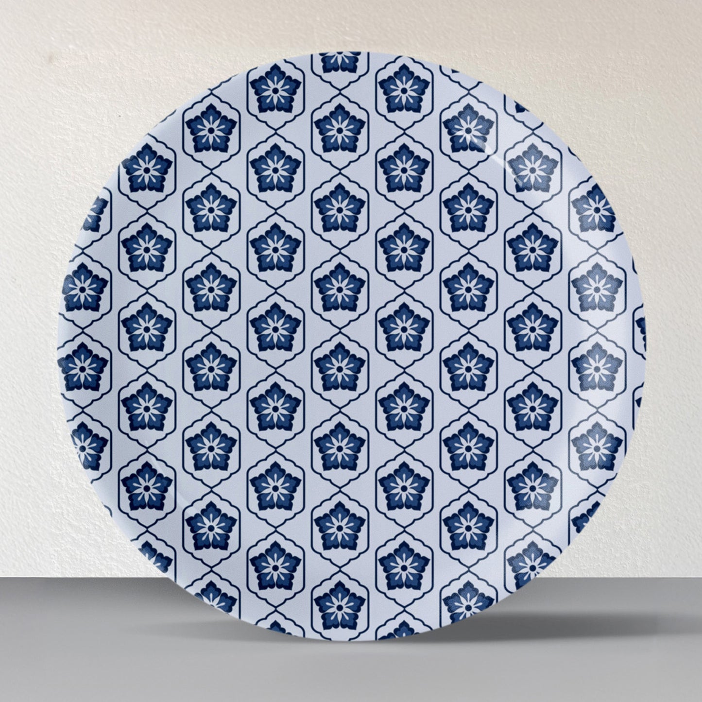 Abstract Geometry in Everyday Art Blue Pottery Inspired jaali symmetry floral plate