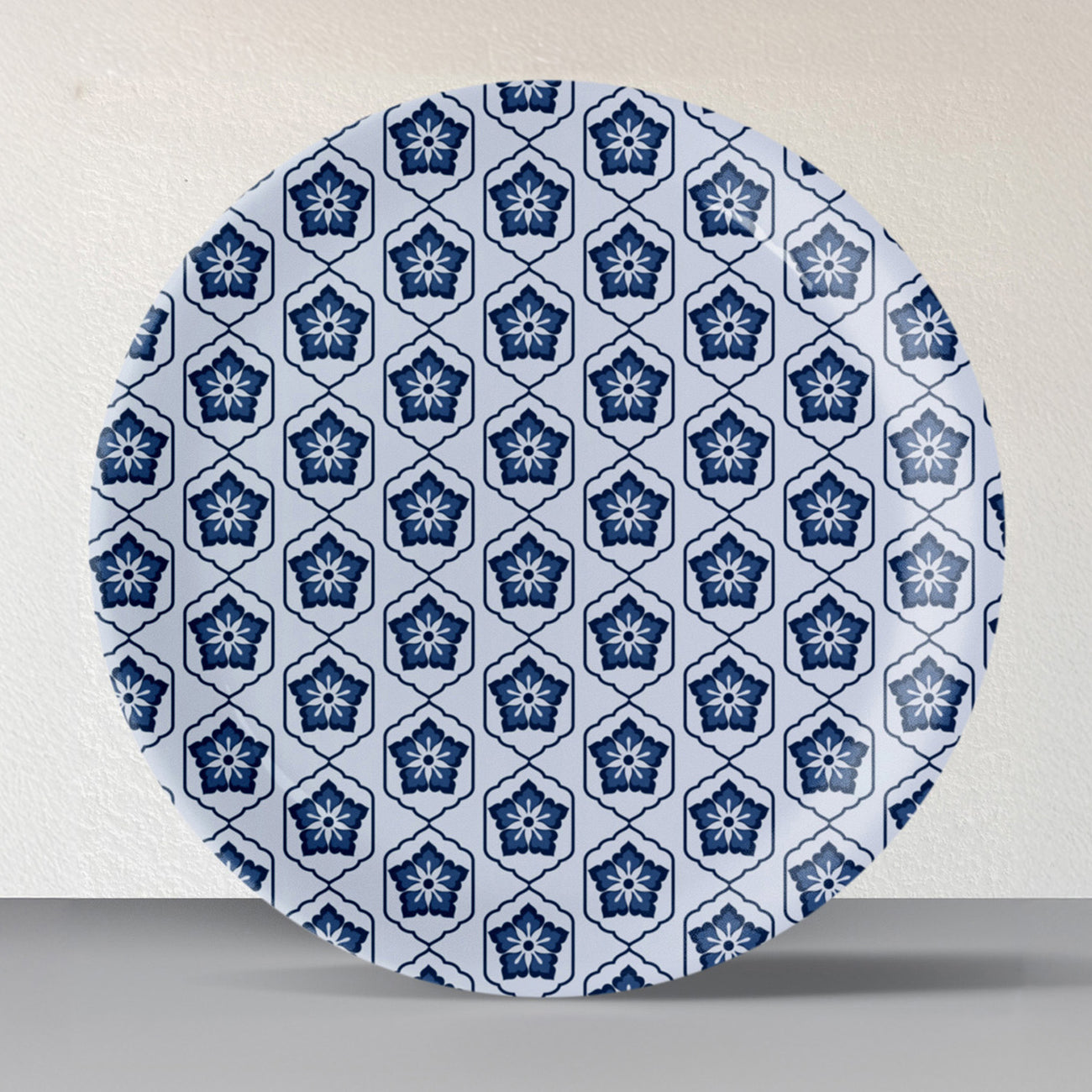 Abstract Geometry in Everyday Art Blue Pottery Inspired jaali symmetry floral plate