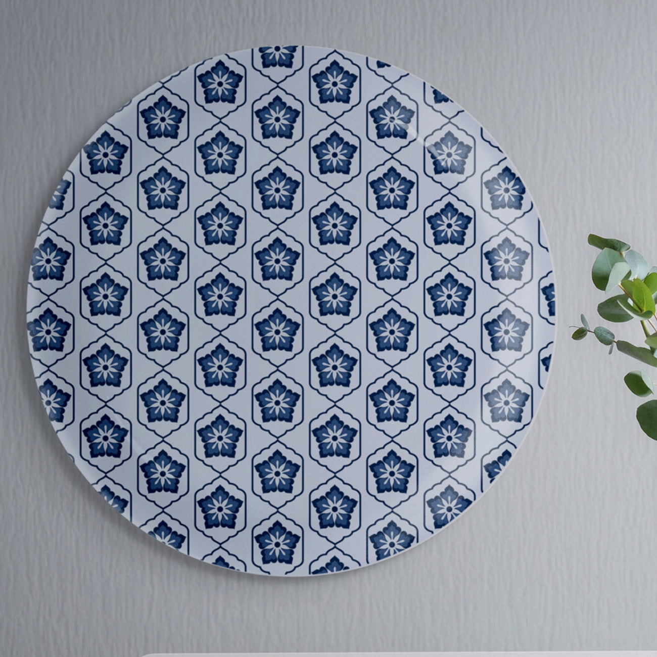 Abstract Geometry in Everyday Art Blue Pottery Inspired collage Wall Plates Set of 8