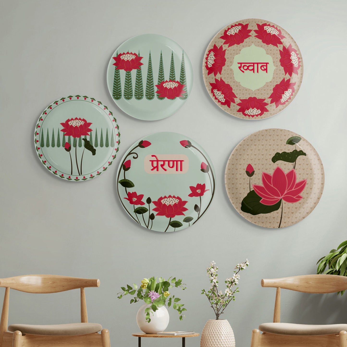 Lotus: Symbol of Beauty and Purity collage Wall Plates Set of 5