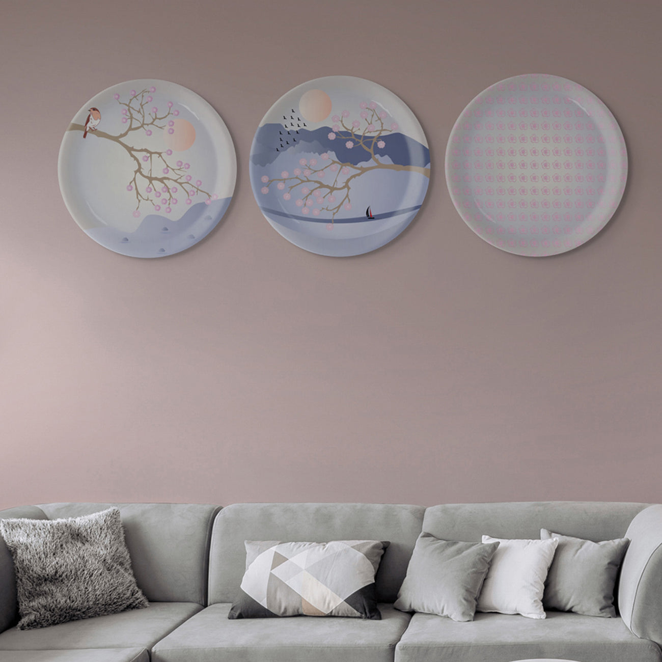 Spring-Inspired Art for Serene Spaces collage porcelain Wall Plate Set of 3