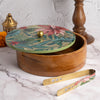 Allure Teak Wood Roti Box With Tong - Green