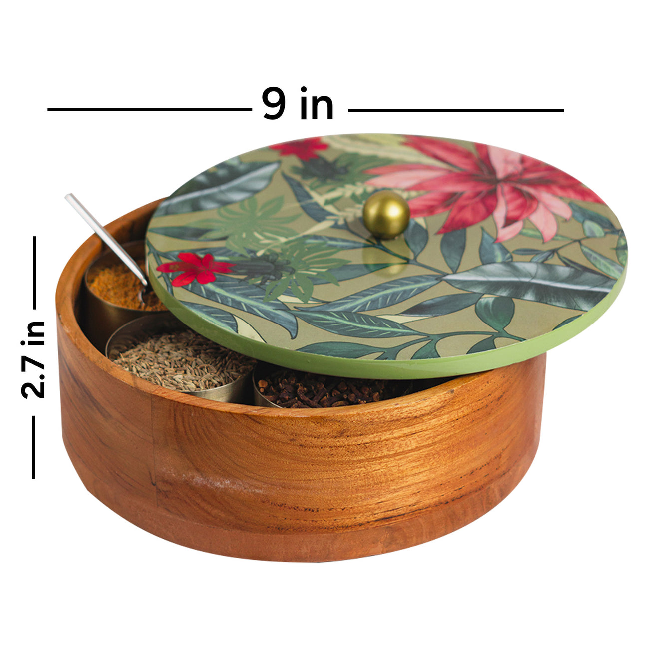 Allure Teak Wood Masala Box - Green