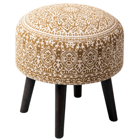 Botanic Fabric Wooden Ottoman in Yellow Color Set of 2