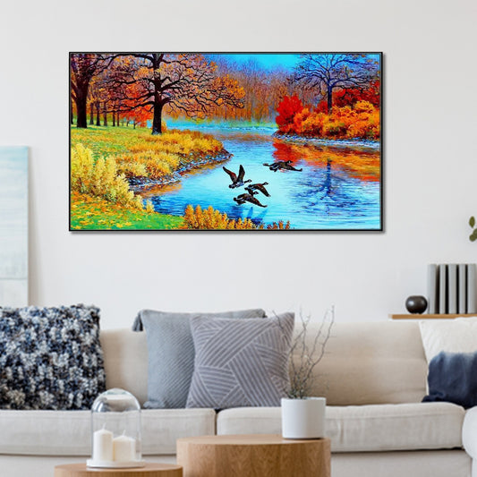Graceful Ducks Over Serene River Wall Painting