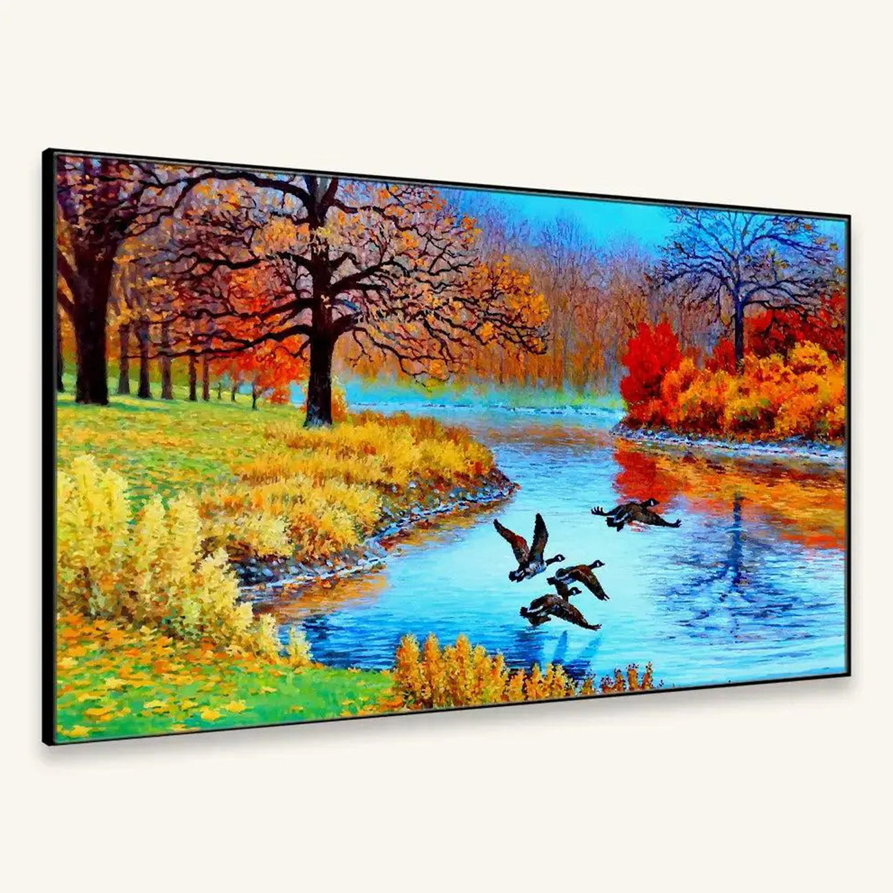 Graceful Ducks Over Serene River Wall Painting