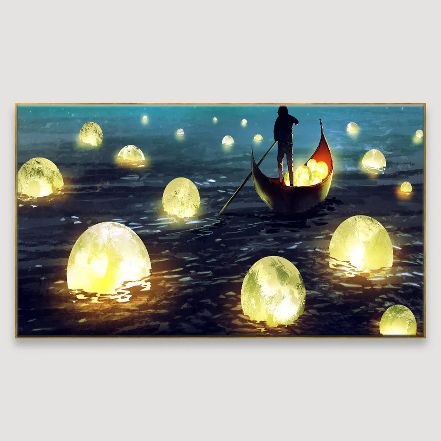 Enchanting Glow: Boat and Orbs Wall Painting