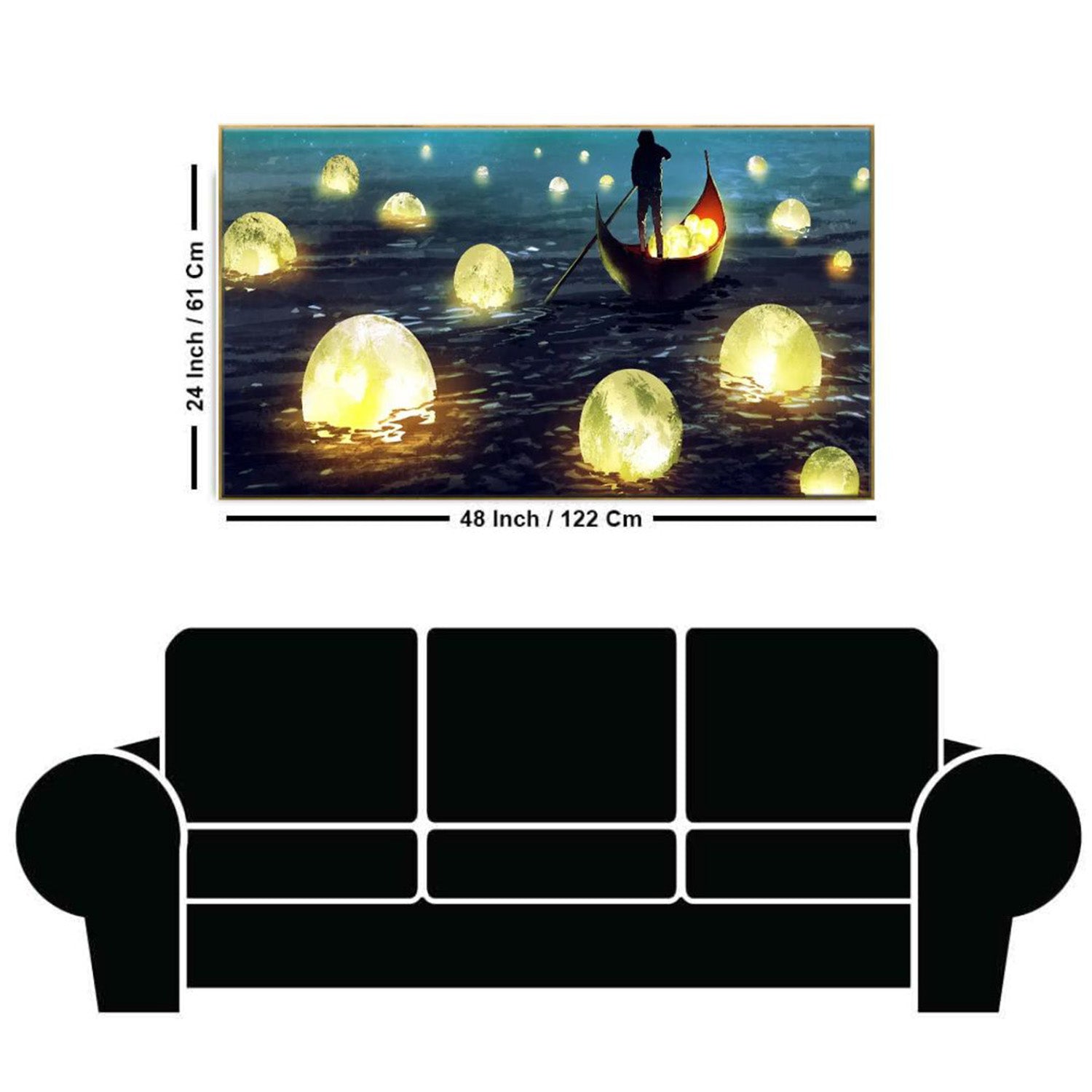 Enchanting Glow: Boat and Orbs Wall Painting