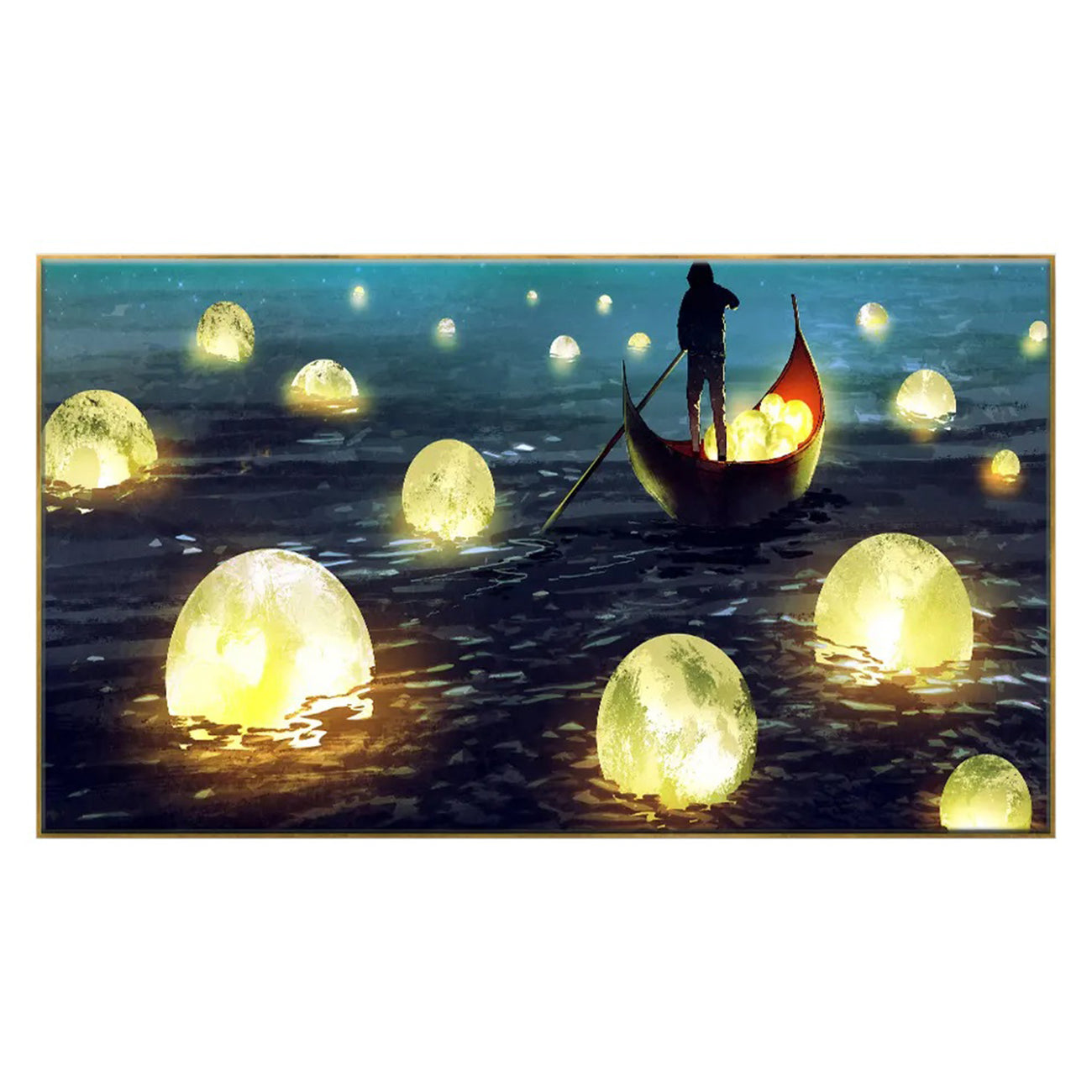 Enchanting Glow: Boat and Orbs Wall Painting