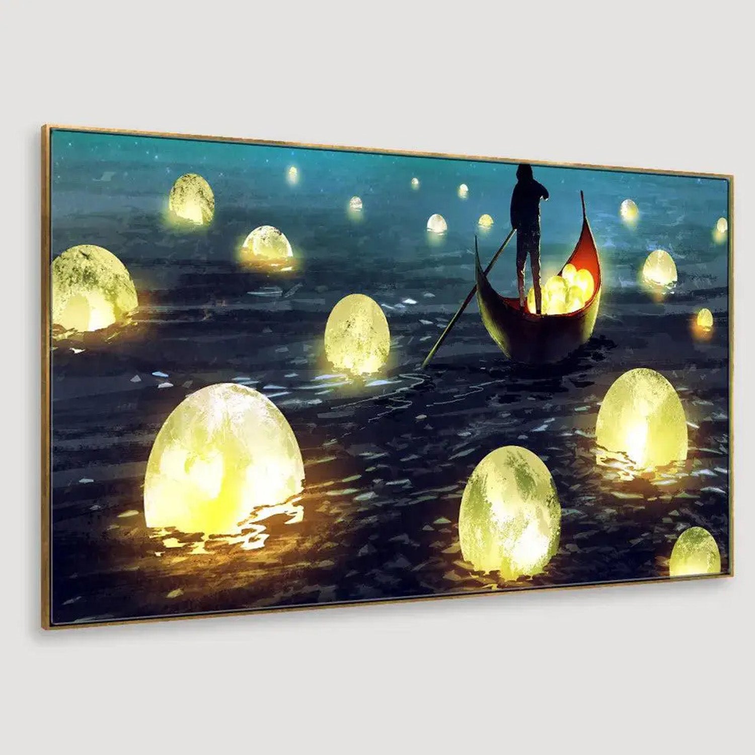 Enchanting Glow: Boat and Orbs Wall Painting