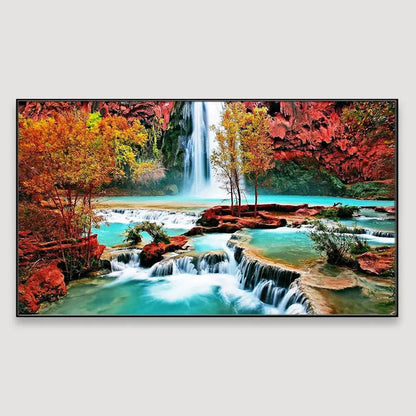 Desert Waterfall Amidst Vibrant Trees Wall Painting