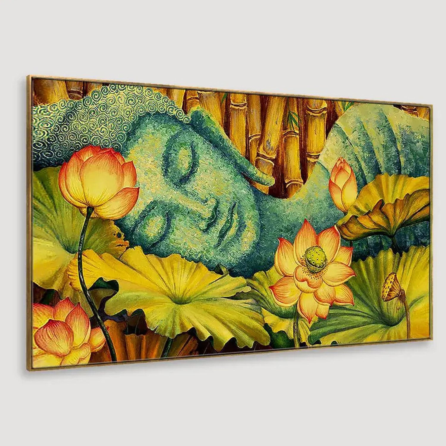 Serene Buddha Lotus Garden Wall Painting