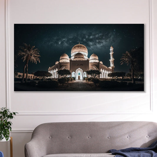 Illuminated Mosque Under Starry Sky Wall Painting