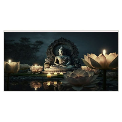 Serene Lotus and Meditating Buddha Wall Painting