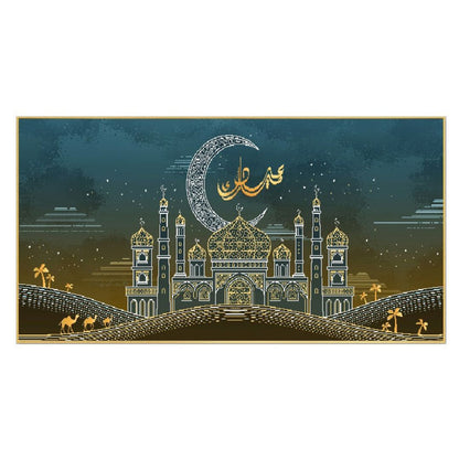 Vibrant Ramadan Mosque and Crescent Wall Painting