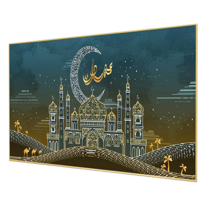 Vibrant Ramadan Mosque and Crescent Wall Painting