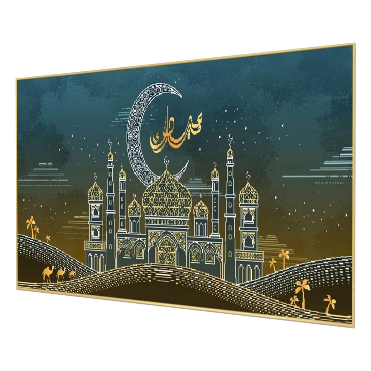 Vibrant Ramadan Mosque and Crescent Wall Painting