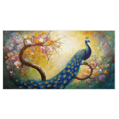 Graceful Peacock on Flowered Branch Wall Painting