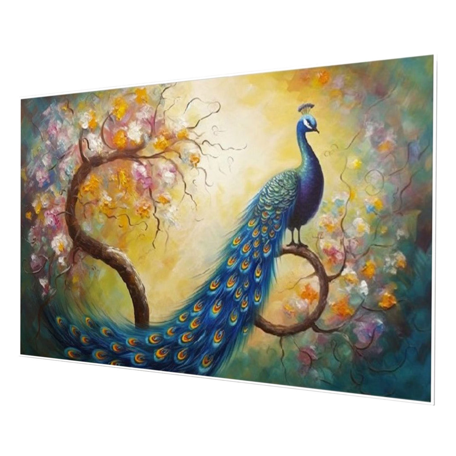 Graceful Peacock on Flowered Branch Wall Painting