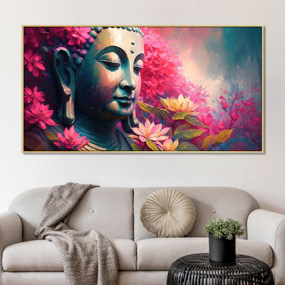 Serenity: Buddha Amidst Blooming Flowers Wall Painting