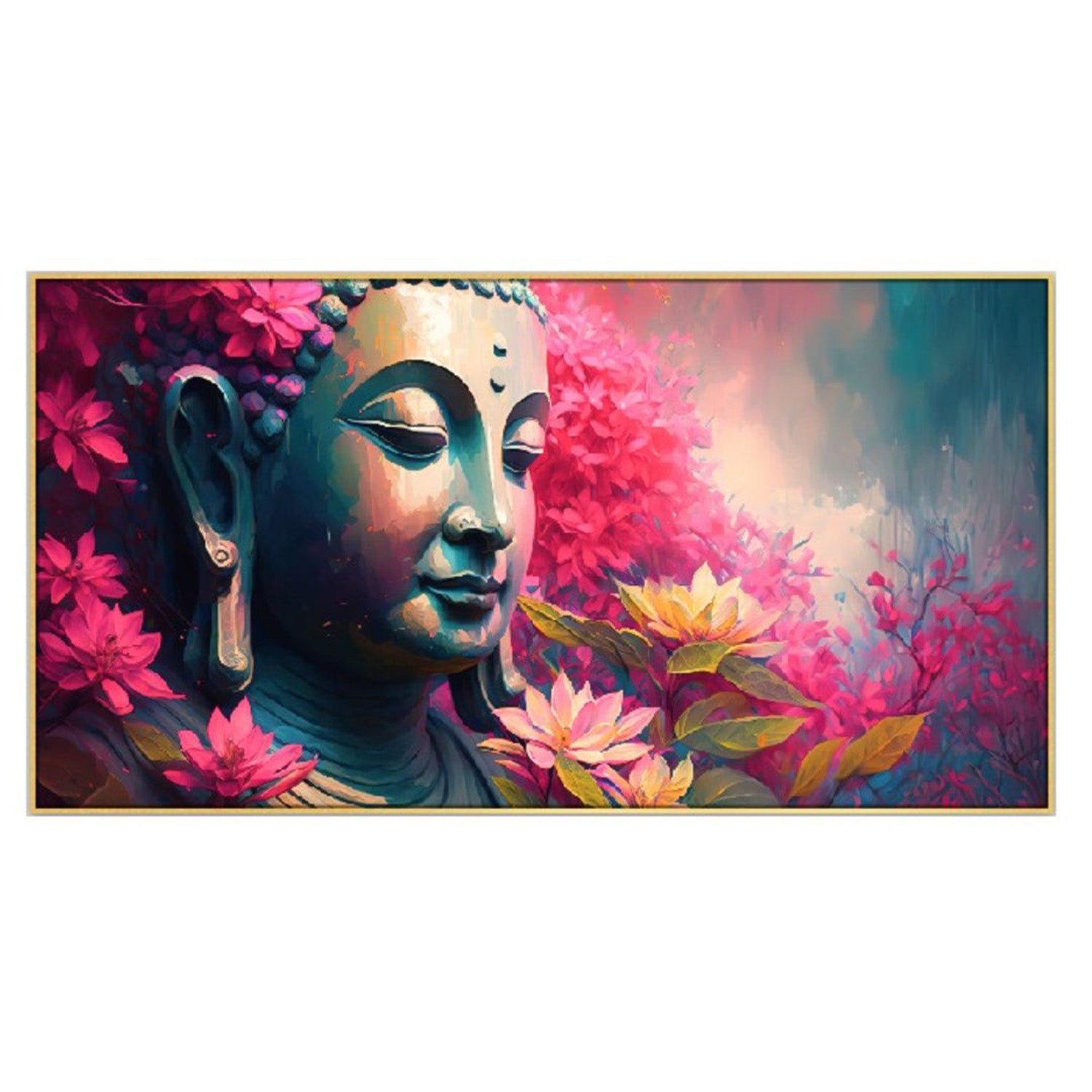 Serenity: Buddha Amidst Blooming Flowers Wall Painting