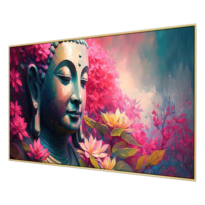 Serenity: Buddha Amidst Blooming Flowers Wall Painting
