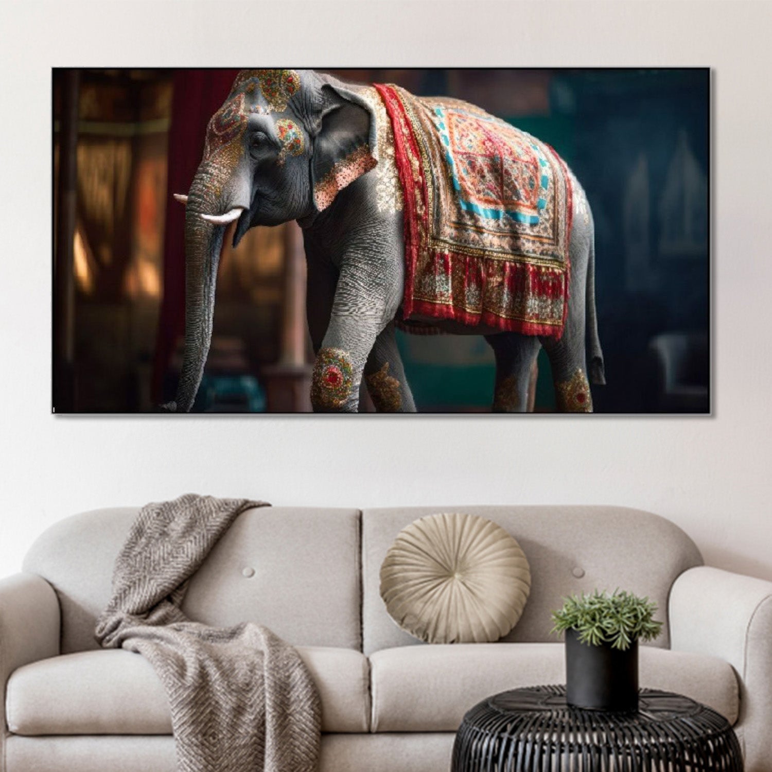 Colorful Elephant with Vibrant Blanket Wall Paiting