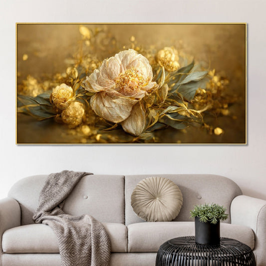 Gold and White Flower Elegance Wall Painting