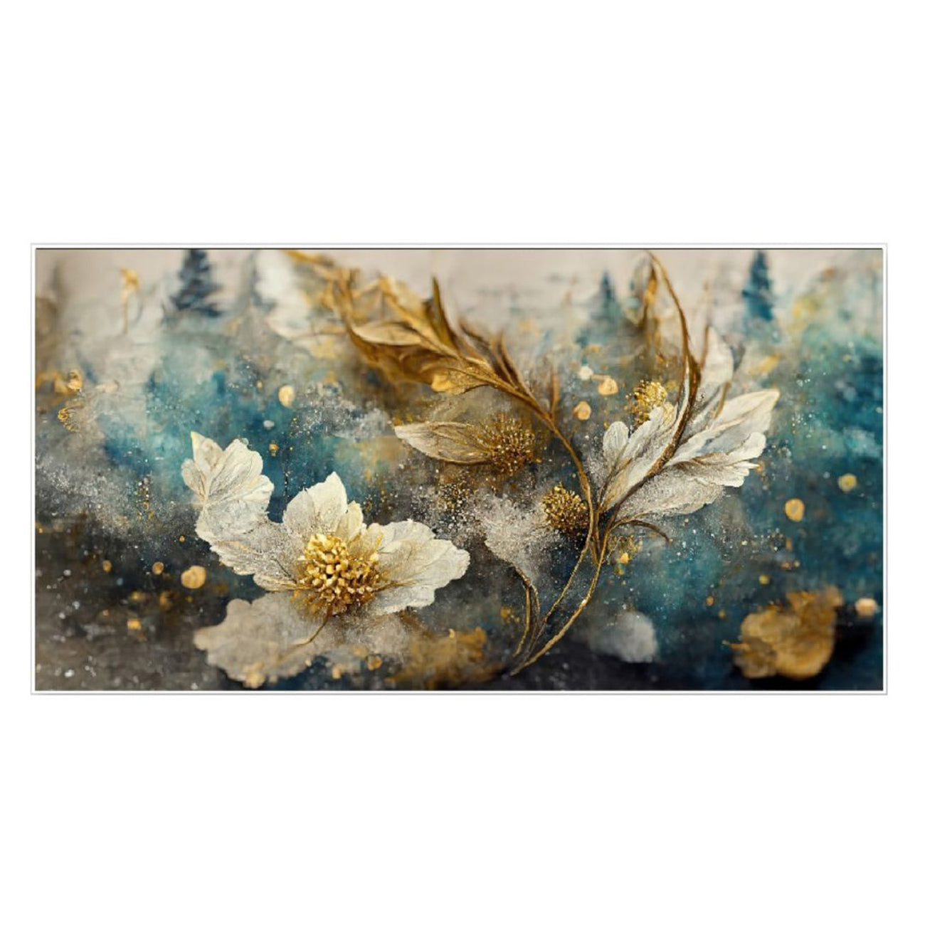 Elegant Gold and White Flowers Wall Painting