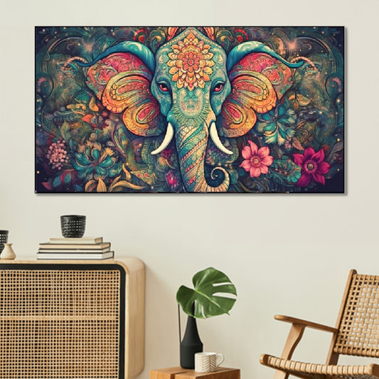 Colorful Elephant Amid Floral Splendor Wall Painting