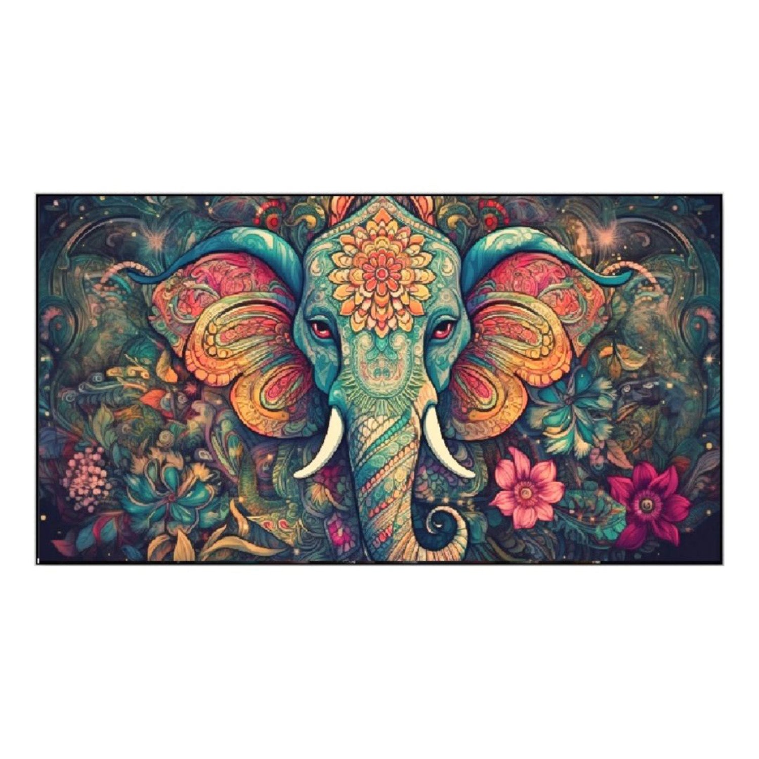 Colorful Elephant Amid Floral Splendor Wall Painting