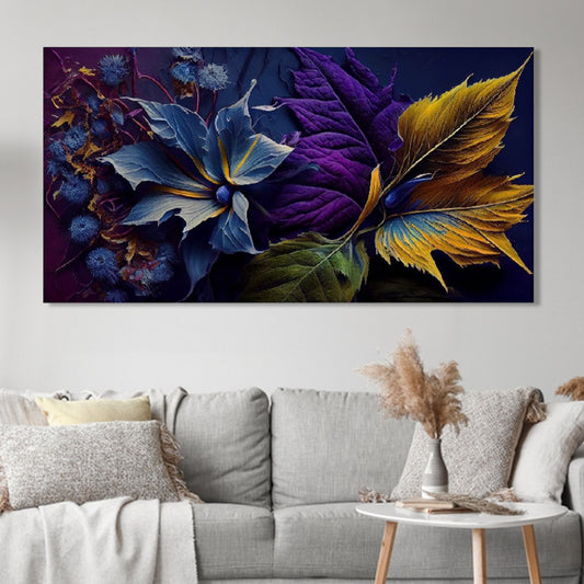 Blue and Purple Floral Elegance Wall Painting