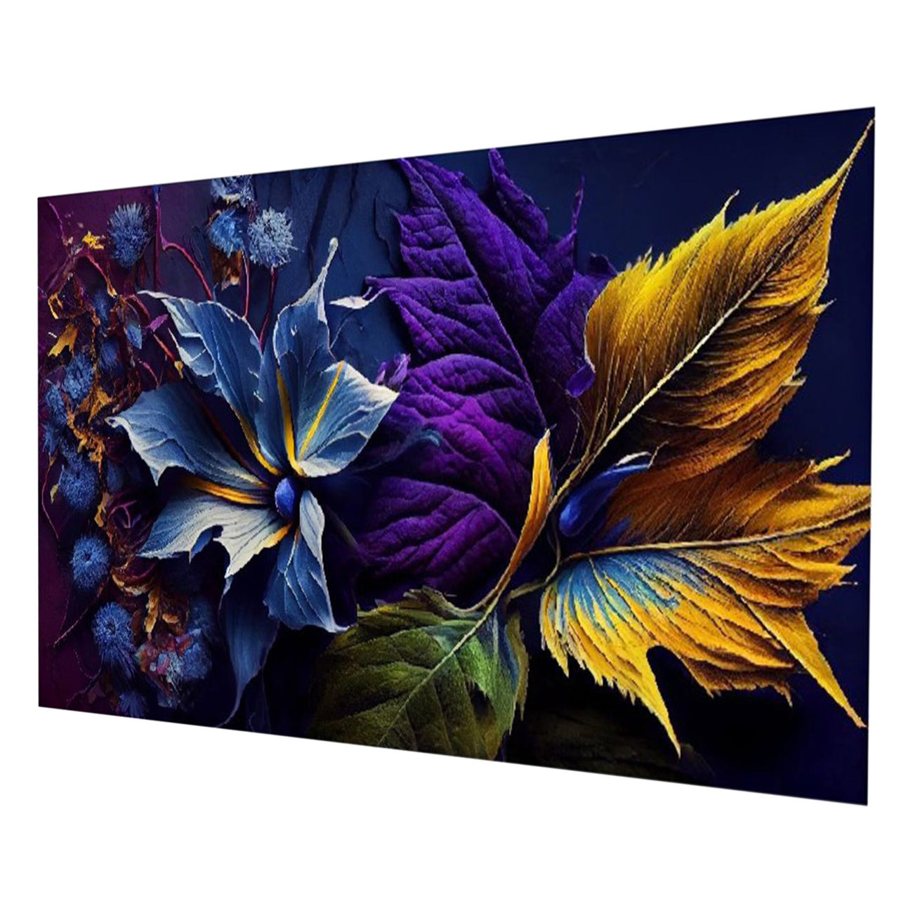 Blue and Purple Floral Elegance Wall Painting