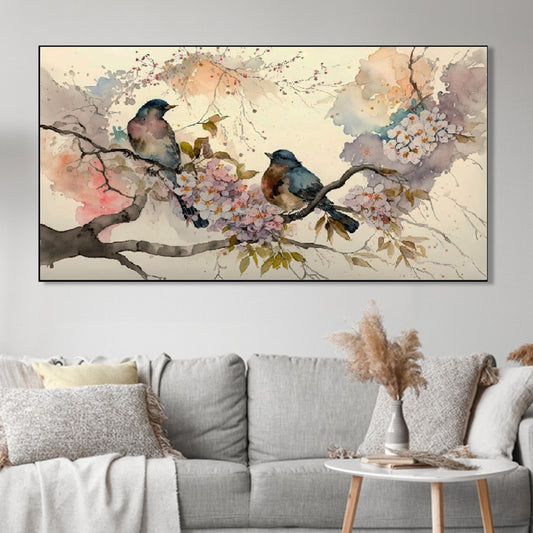Graceful Birds on Flowered Branch Wall Painting