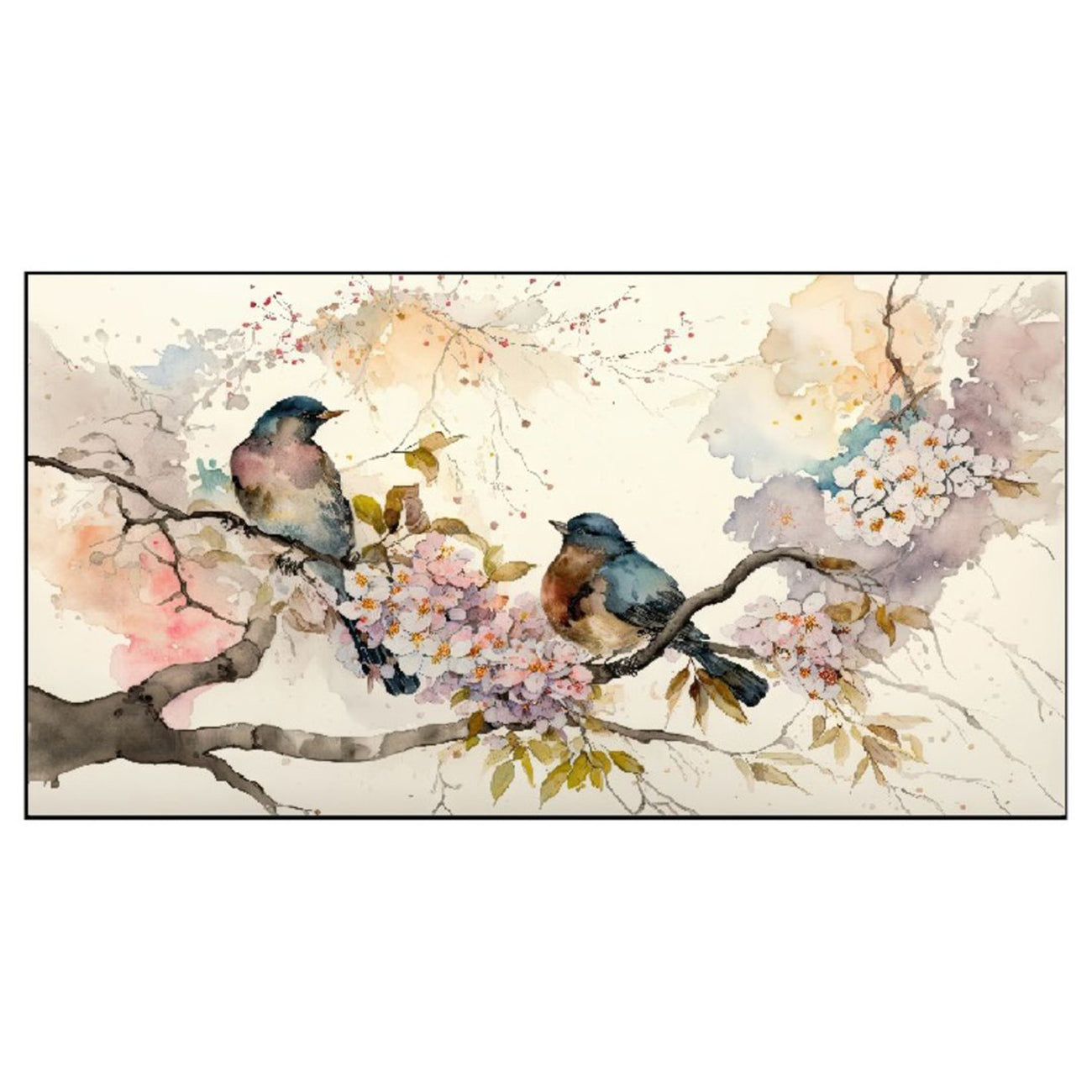 Graceful Birds on Flowered Branch Wall Painting