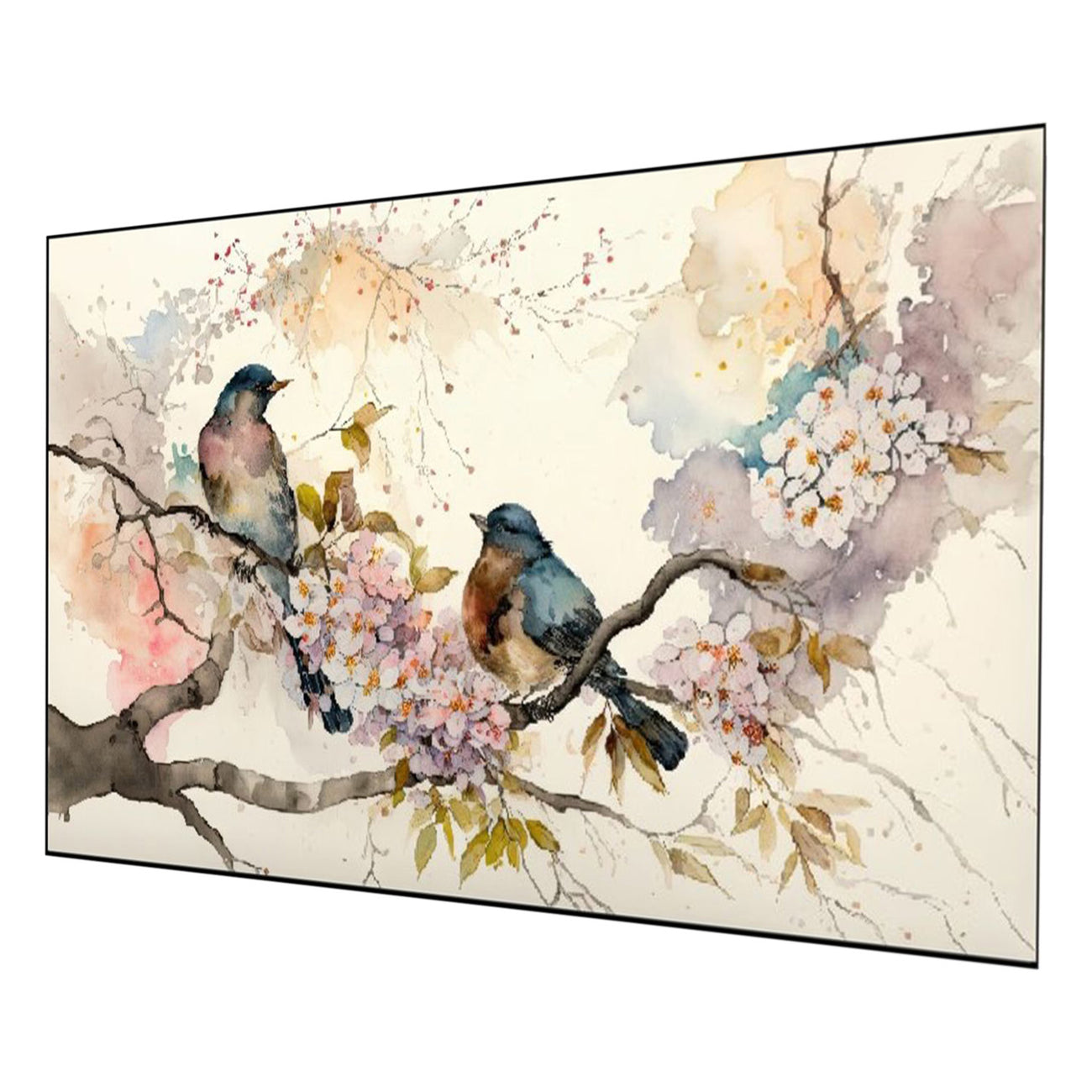 Graceful Birds on Flowered Branch Wall Painting