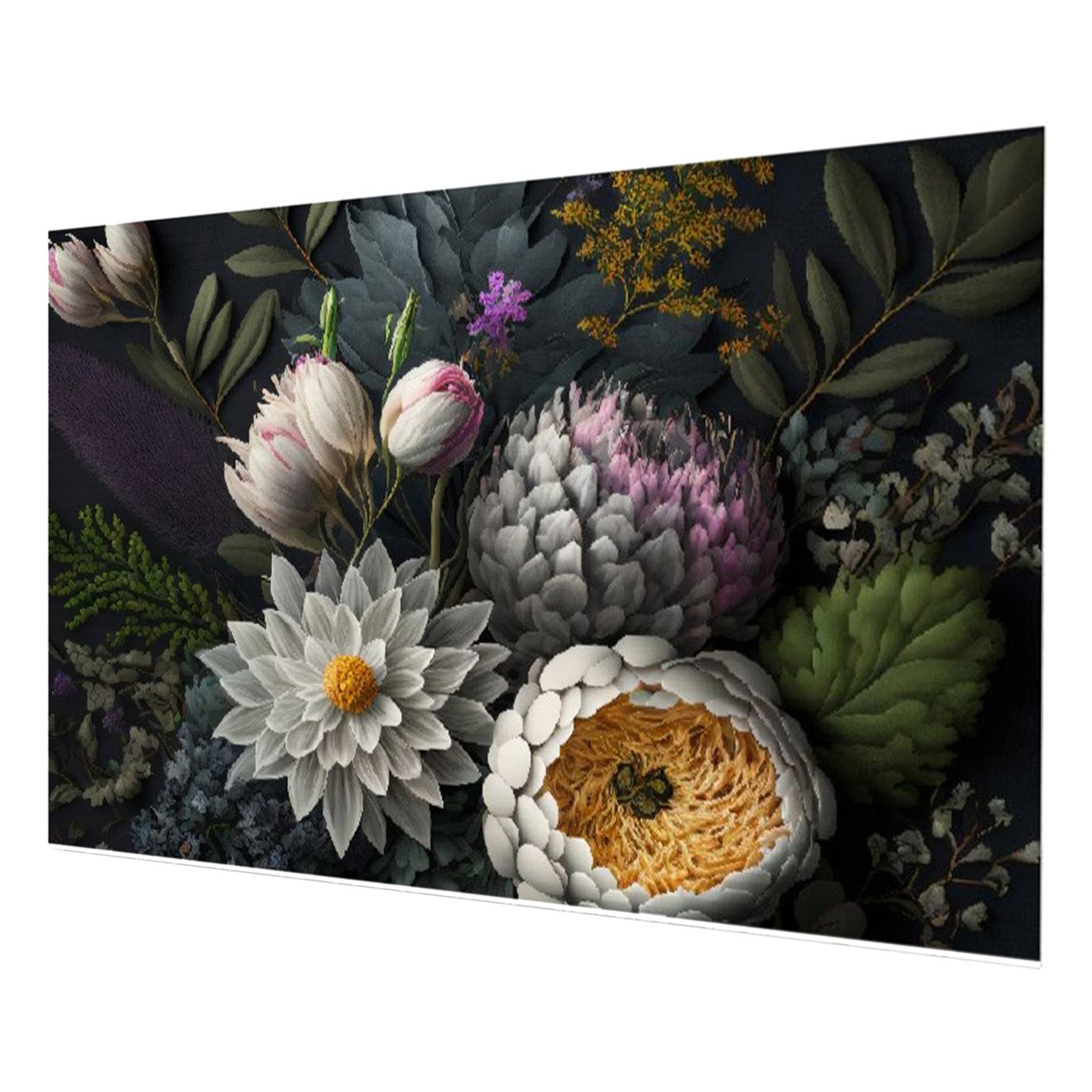 Vibrant Flowers on Sleek Black Wall Painting