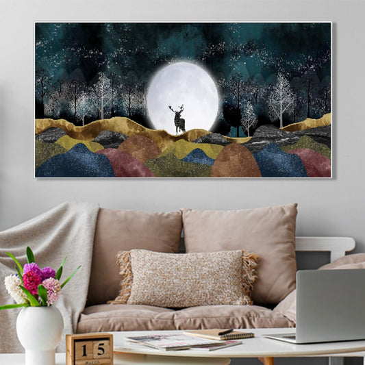 Majestic Deer Under Luminous Moon Wall Painting