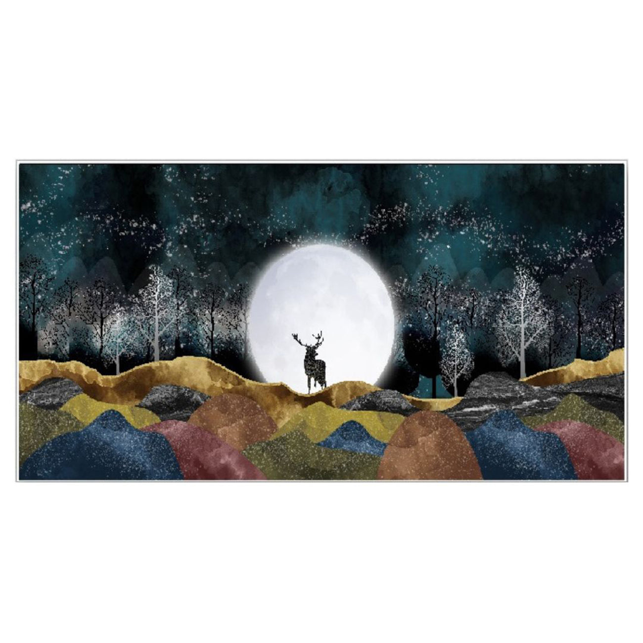 Majestic Deer Under Luminous Moon Wall Painting