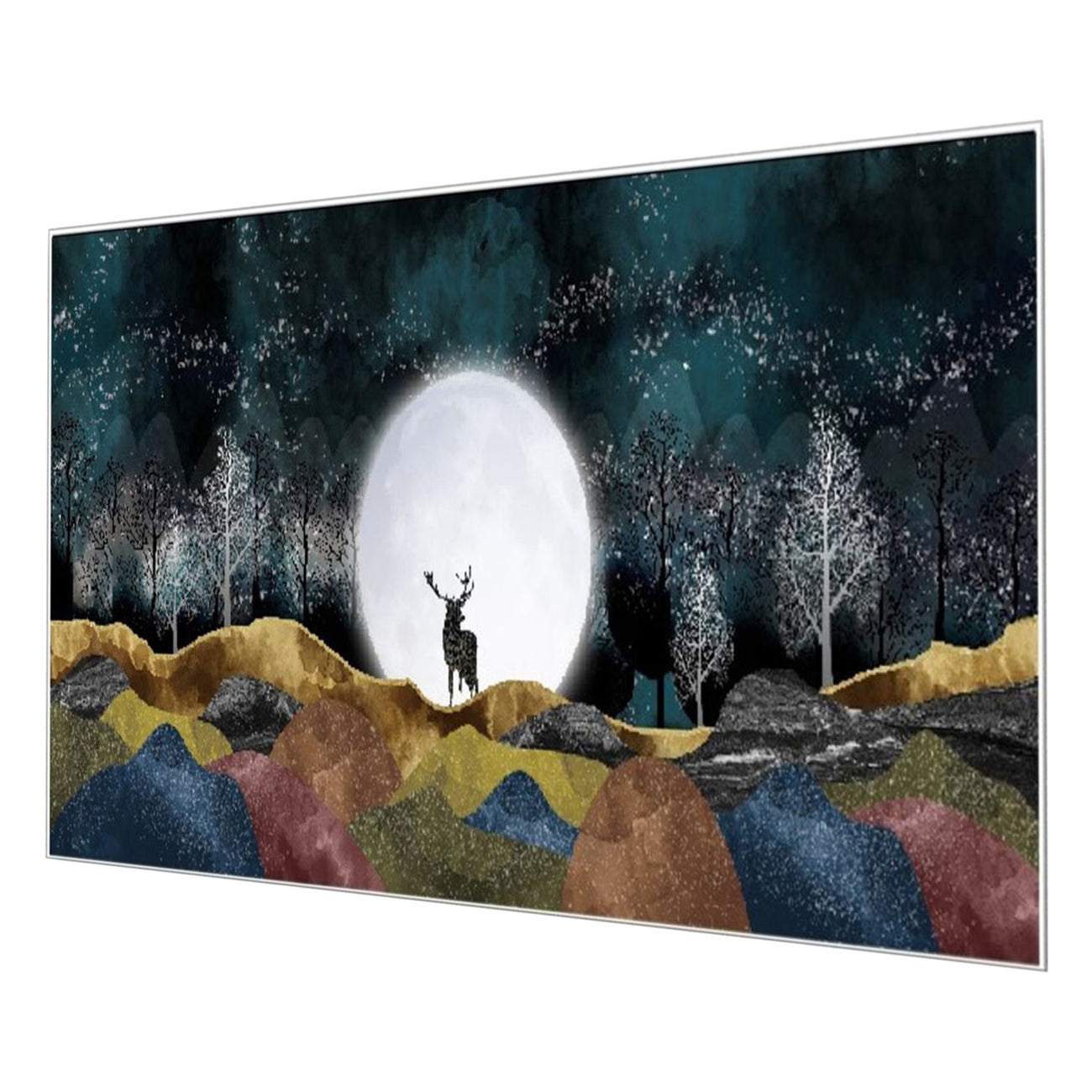 Majestic Deer Under Luminous Moon Wall Painting