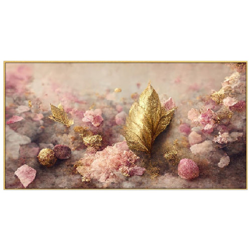 Pink and Gold Leaf Elegance Wall Painting