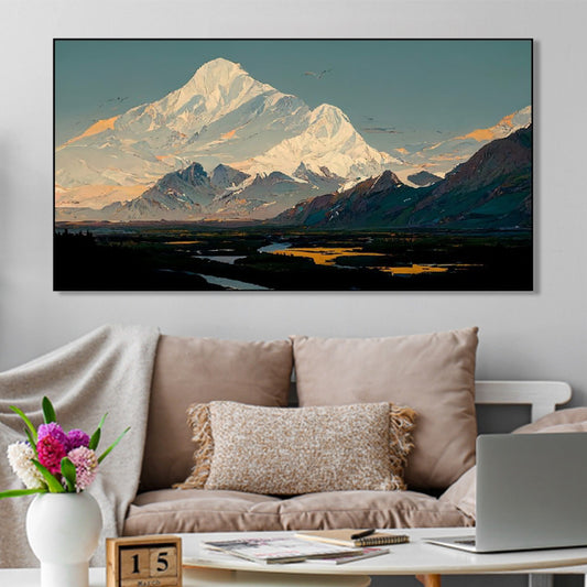 Serenity: Majestic Mountains and Birds Wall Painting