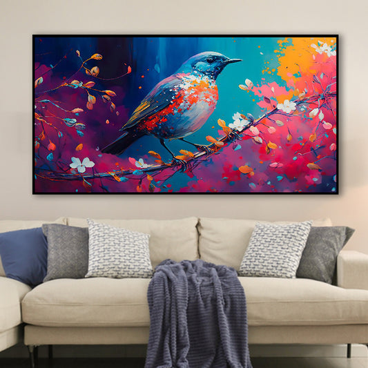 Colorful Bird on Graceful Branch Wall Painting